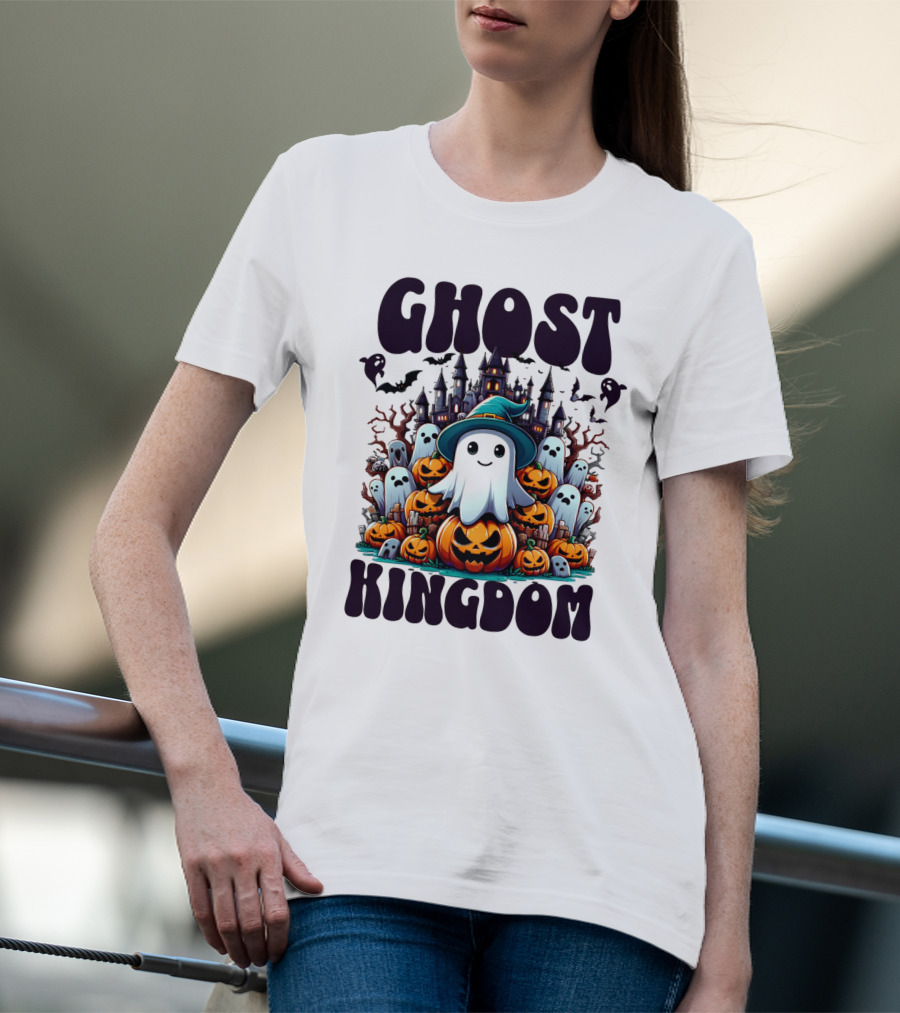Ghost Kingdom Halloween Ghosts And Pumpkins Witches Hat Haunted Castle T-Shirt