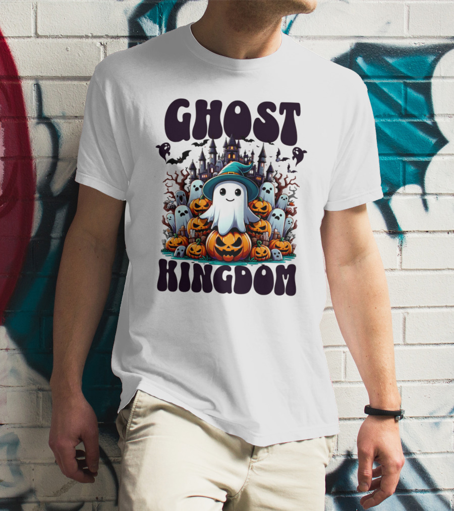 Ghost Kingdom Halloween Ghosts And Pumpkins Witches Hat Haunted Castle T-Shirt