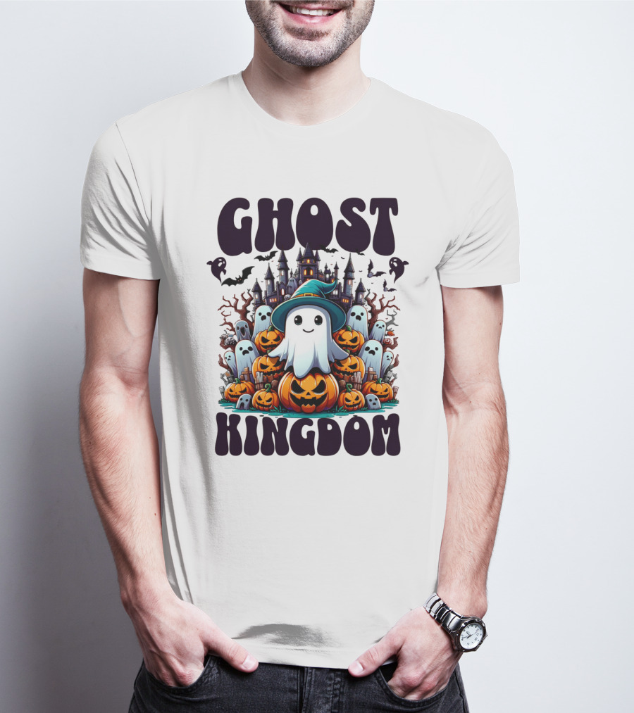 Ghost Kingdom Halloween Ghosts And Pumpkins Witches Hat Haunted Castle T-Shirt