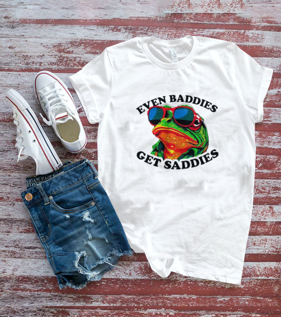 Even Baddies Get Saddies Frog Sunglasses Bright Colors T-Shirt