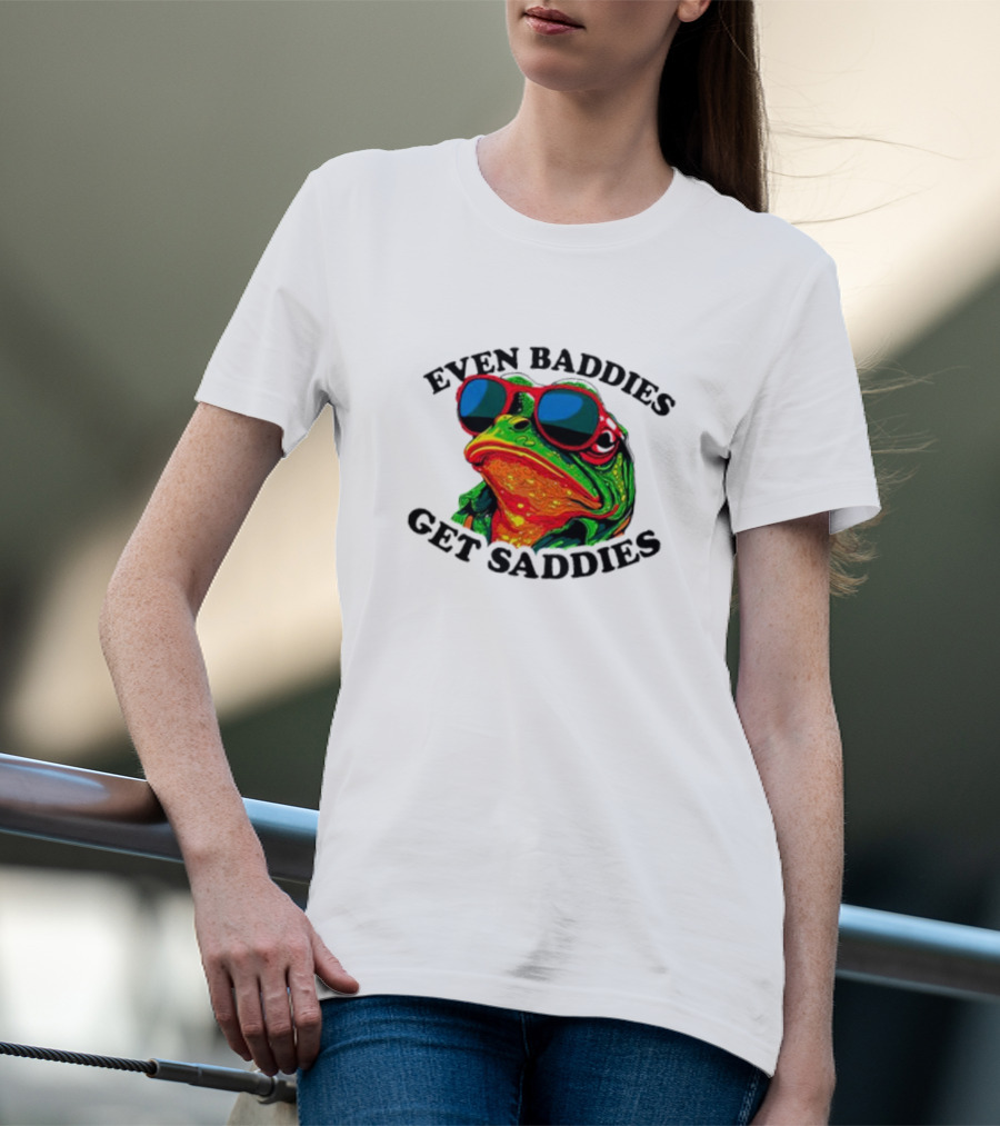 Even Baddies Get Saddies Frog Sunglasses Bright Colors T-Shirt