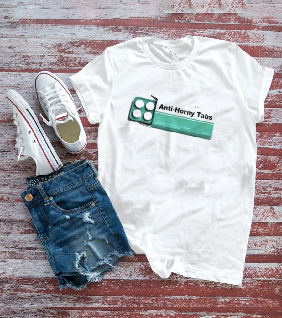 Anti-Horny Tabs Green Box Quirky Text Pills T-Shirt