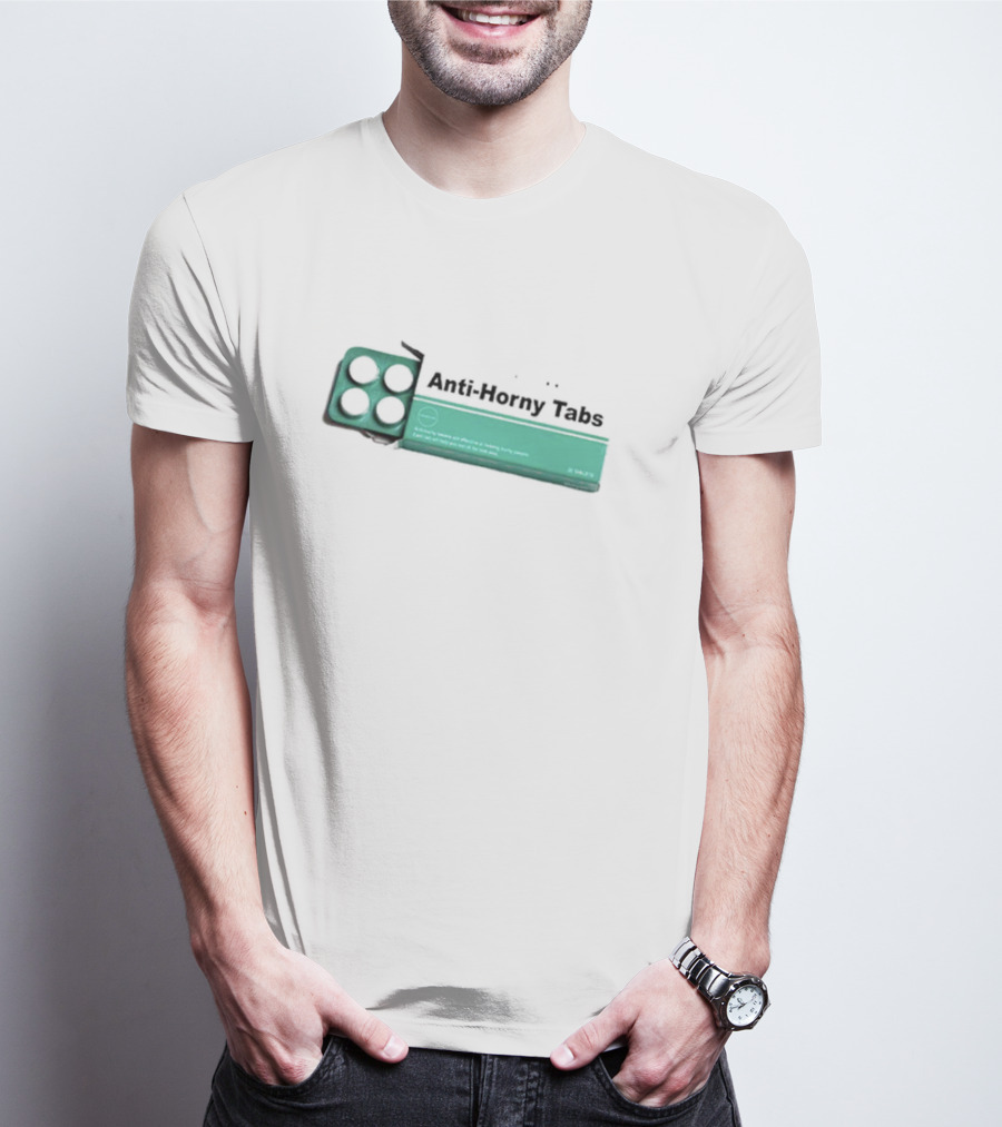 Anti-Horny Tabs Green Box Quirky Text Pills T-Shirt