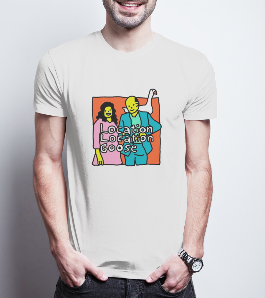 Location Location Goose Couple Cartoon Goose On Shoulder T-Shirt