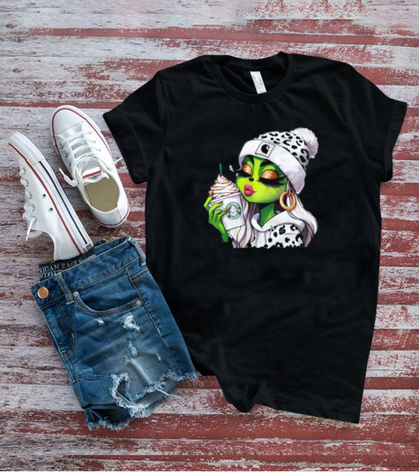Grinchmas Blend Leopard Girl With Winter Leopard Beanie And Coffee Cup T-Shirt