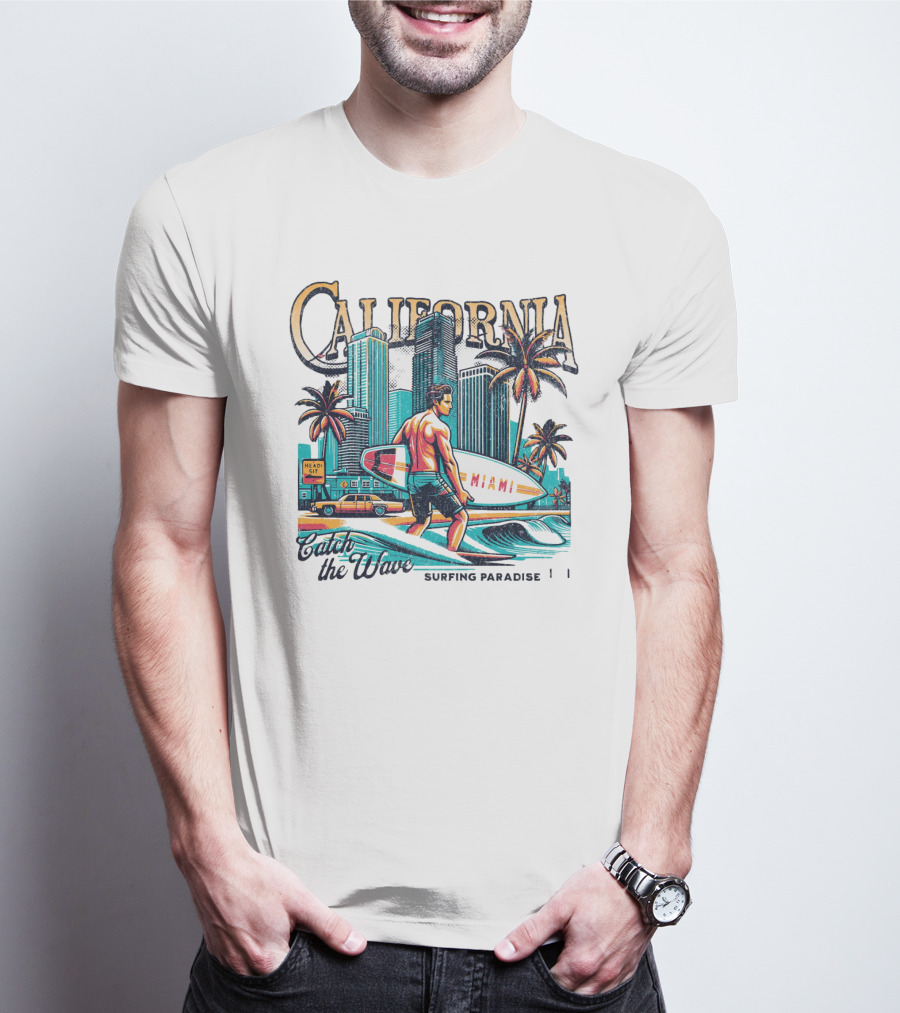 California Catch The Waves Surfing Paradise Miami T-Shirt