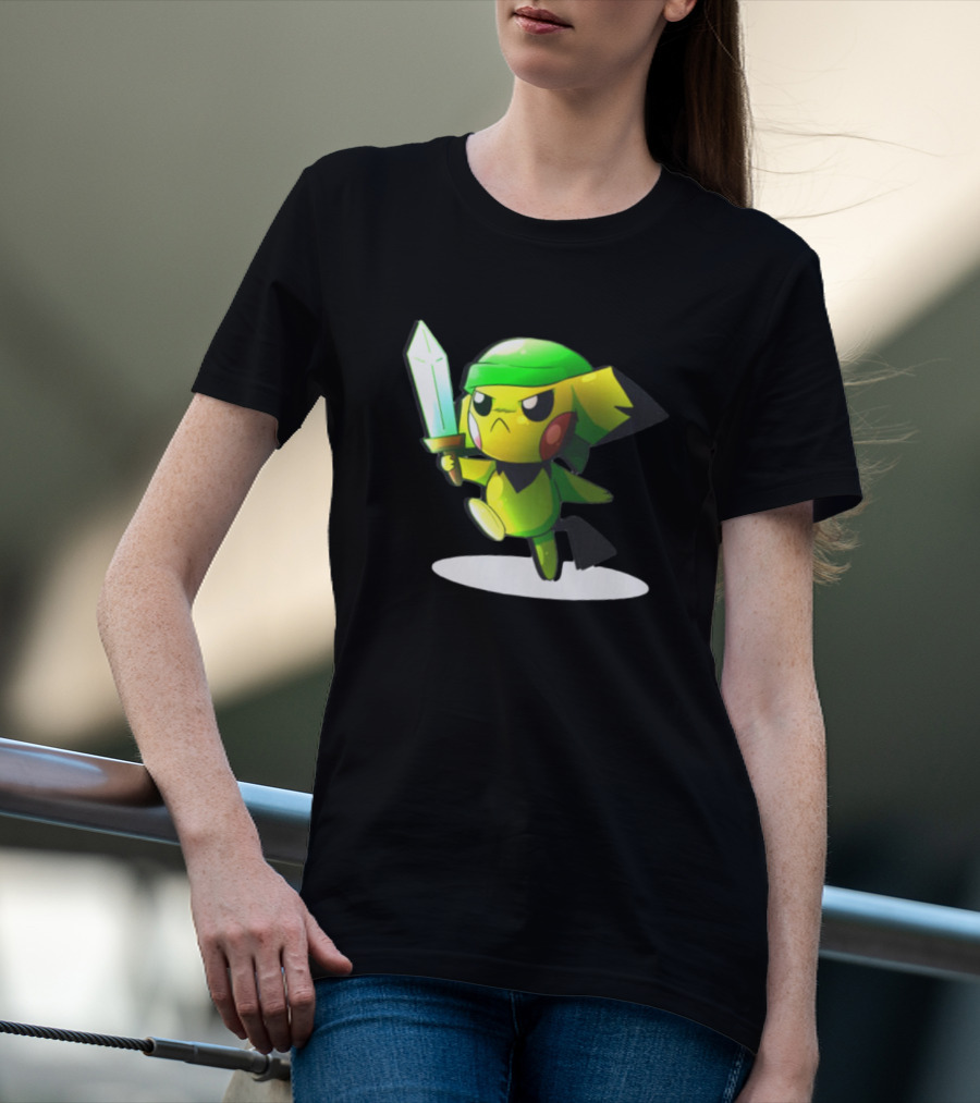 Pikachu Dressed As Link From The Legend Of Zelda With Sword In Hand T-Shirt