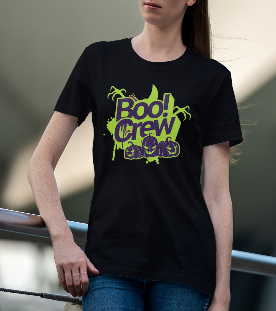 Boo Crew Halloween Pumpkins With Spooky Moon And Trees T-Shirt