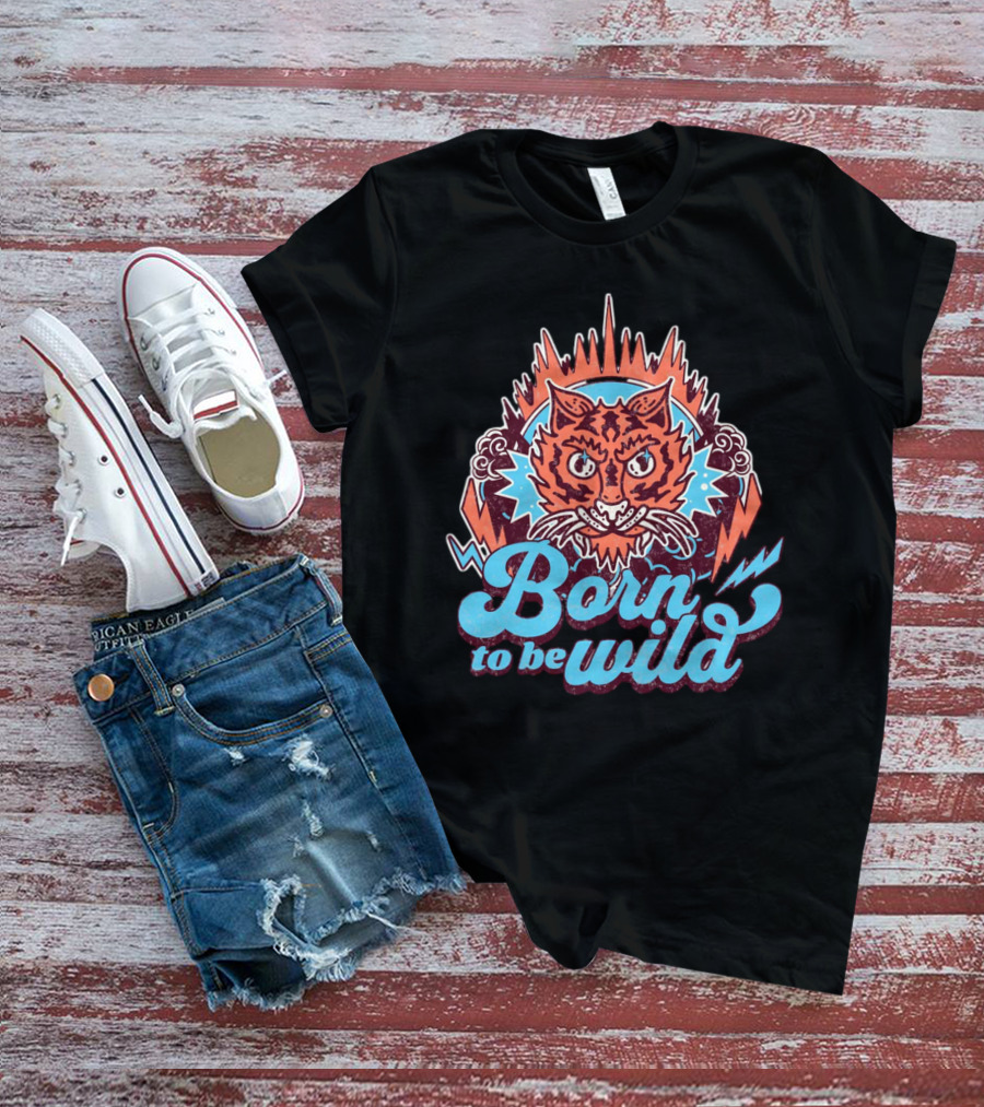 Born To Be Wild Tiger Vintage Style Retro Lightning Burst T-Shirt