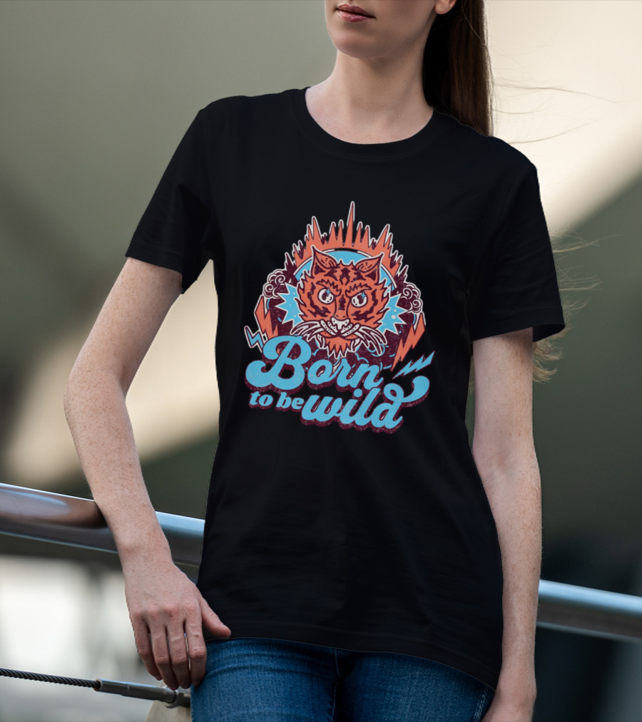 Born To Be Wild Tiger Vintage Style Retro Lightning Burst T-Shirt