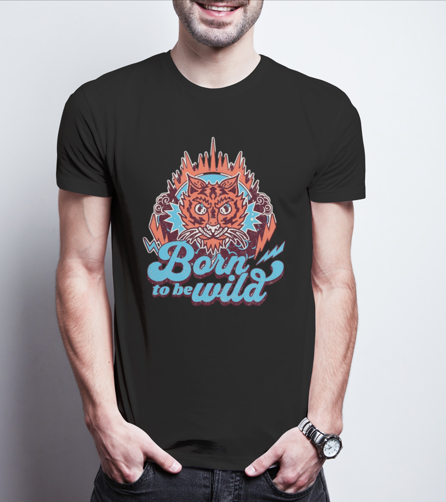 Born To Be Wild Tiger Vintage Style Retro Lightning Burst T-Shirt