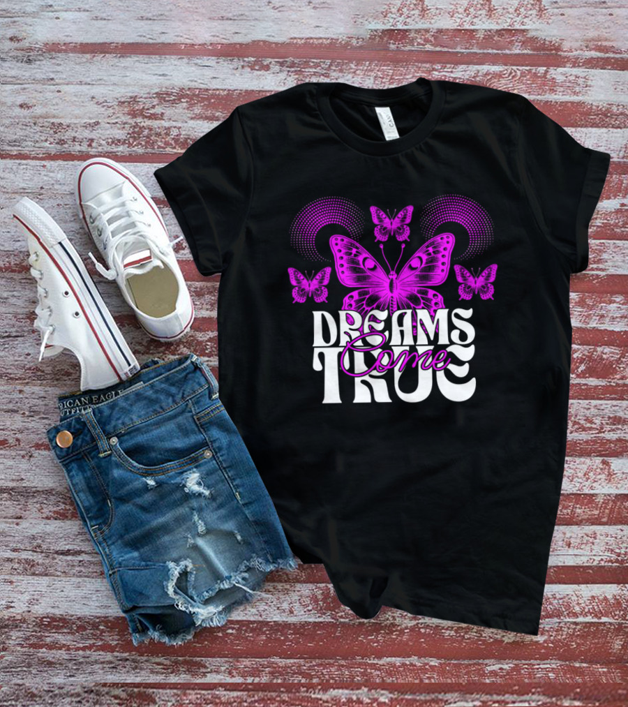 Dreams Come True Butterfly Pink Retro Psychedelic T-Shirt