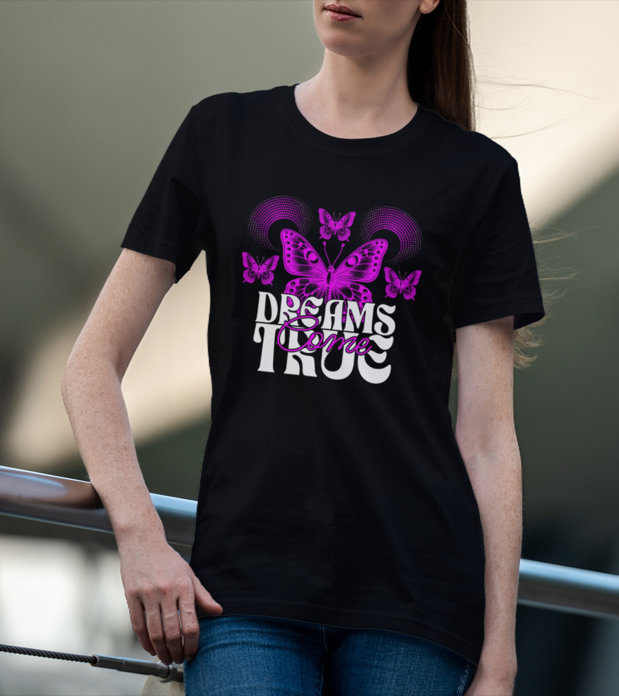 Dreams Come True Butterfly Pink Retro Psychedelic T-Shirt