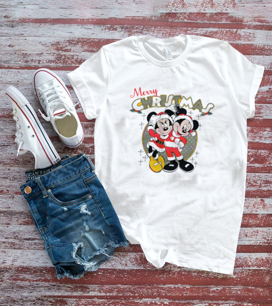 Disneyland Merry Christmas Mickey And Minnie T-Shirt