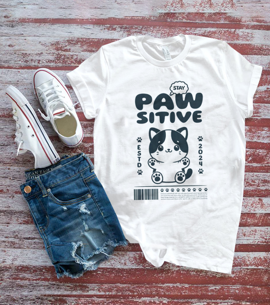 Stay Pawsitive Cute Cat ESTD T-Shirt