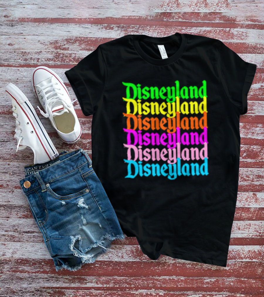 Disneyland Rainbow Multicolor Text Stacked T-Shirt