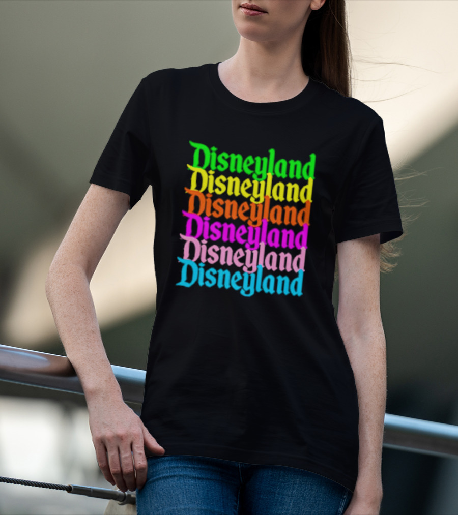 Disneyland Rainbow Multicolor Text Stacked T-Shirt