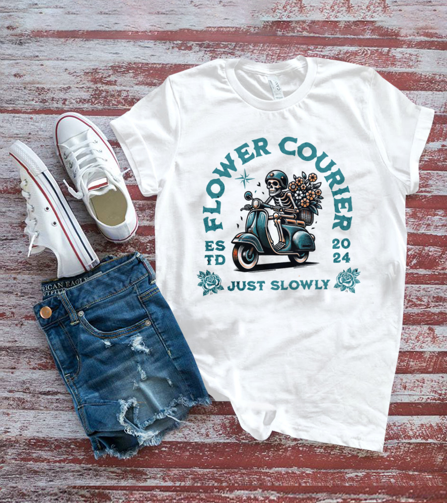 Flower Courier Skeleton Vespa Rider Just Slowly T-Shirt