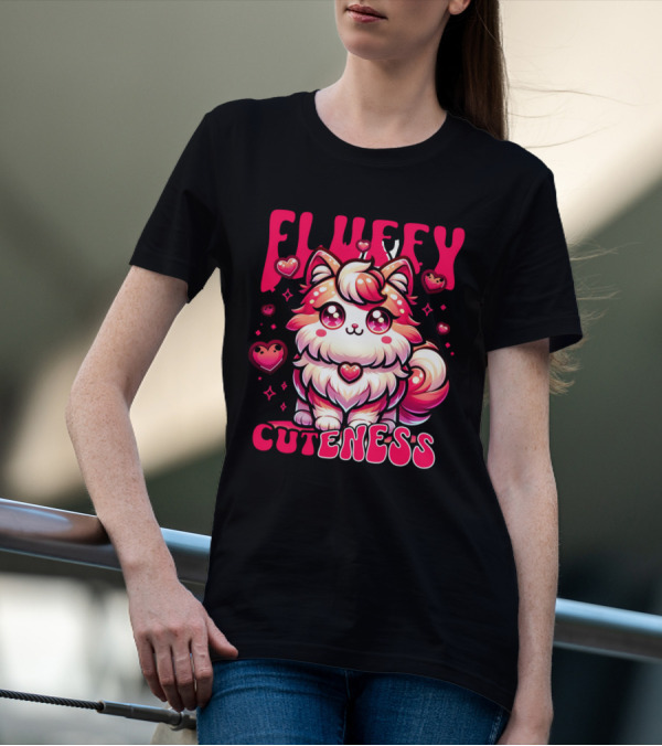 FLUFFY CUTENESS Heart-Eyed Kawaii Creature Surrounded By Little Hearts T-Shirt
