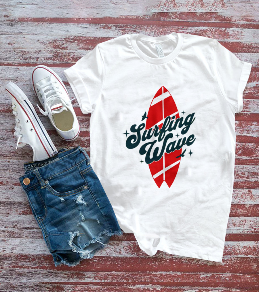 Surfing Wave Red Surfboard T-Shirt