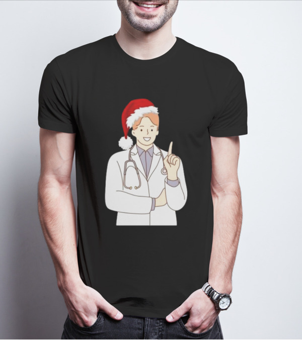 Santa Hat Wearing Physician Doctor Merry Christmas T-Shirt