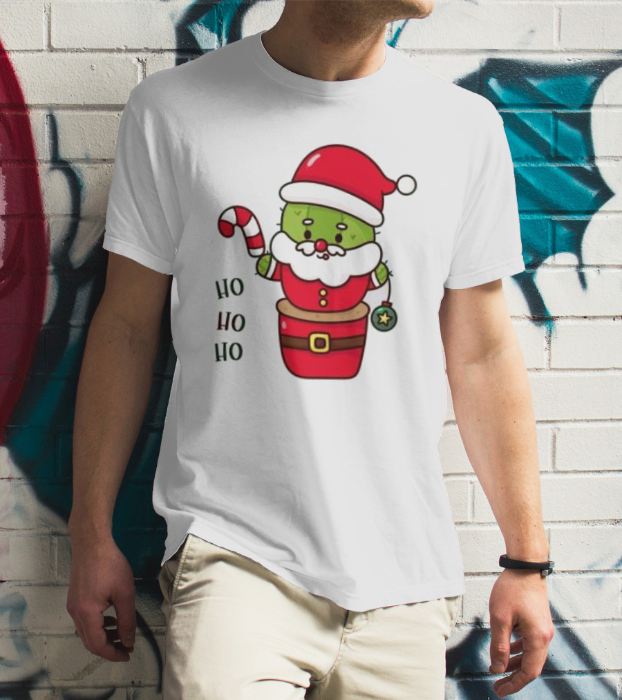 Santa Claus Ho Ho Ho Christmas Cactus Santa Suit Candy Cane T-Shirt