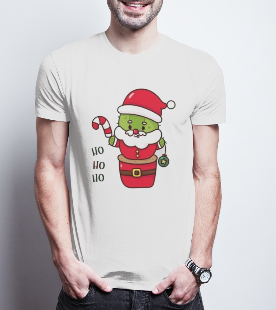 Santa Claus Ho Ho Ho Christmas Cactus Santa Suit Candy Cane T-Shirt