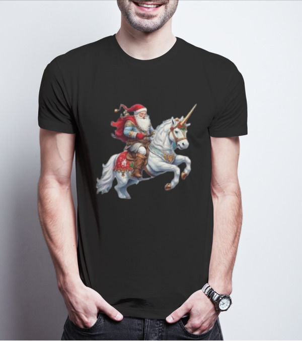 Santa Claus Riding Festive Unicorn Christmas T-Shirt