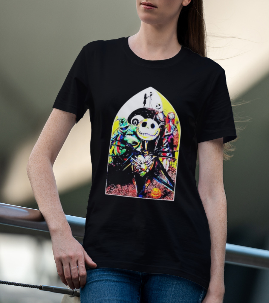 The Nightmare Before Christmas Characters In Stained Glass Window T-Shirt