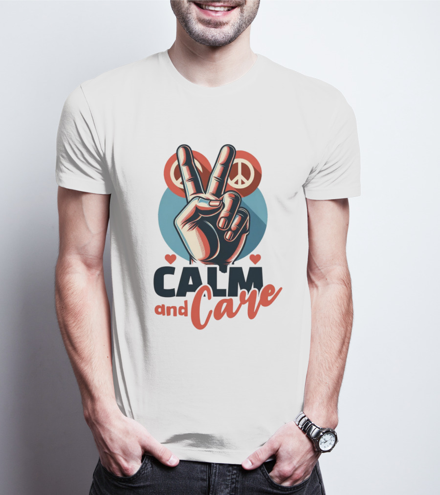 CALM And Care Peace Sign With Hearts T-Shirt