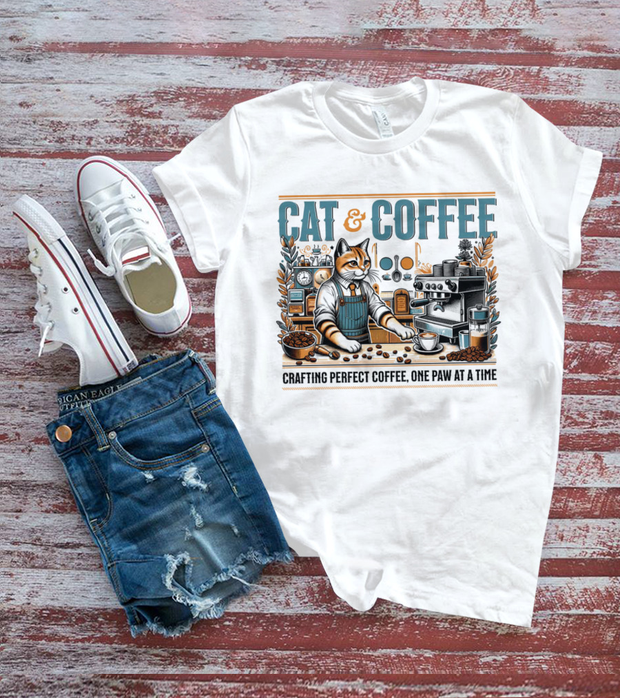 CAT And COFFEE Crafting Perfect Coffee One Paw At A Time T-Shirt