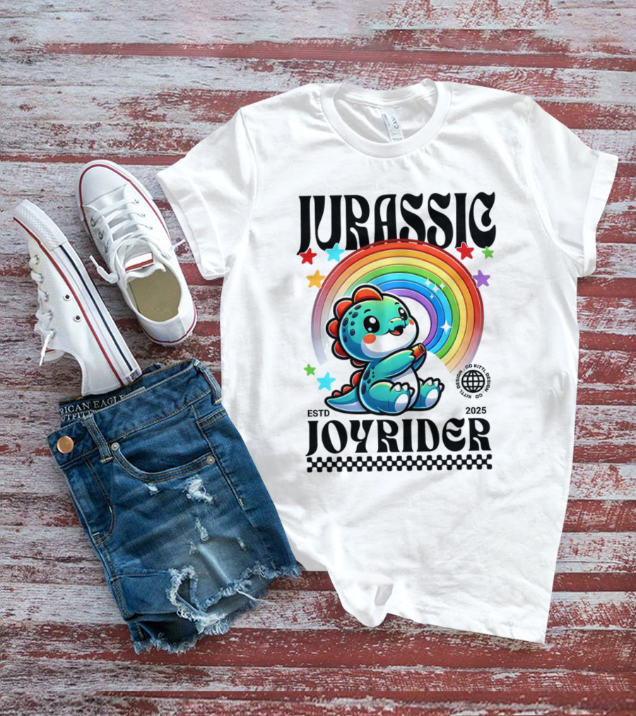 JURASSIC JOYRIDER ESTD 2025 Rainbow Star Dino Club T-Shirt