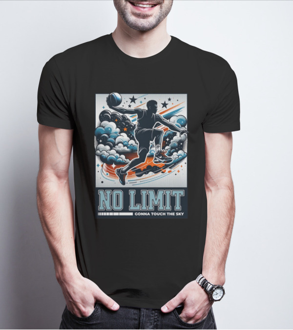 NO LIMIT GONNA TOUCH THE SKY Basketball Player Dynamic Clouds And Stars T-Shirt