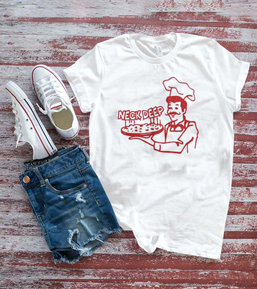Neck Deep Pizza Chef With Retro Style Illustrative T-Shirt
