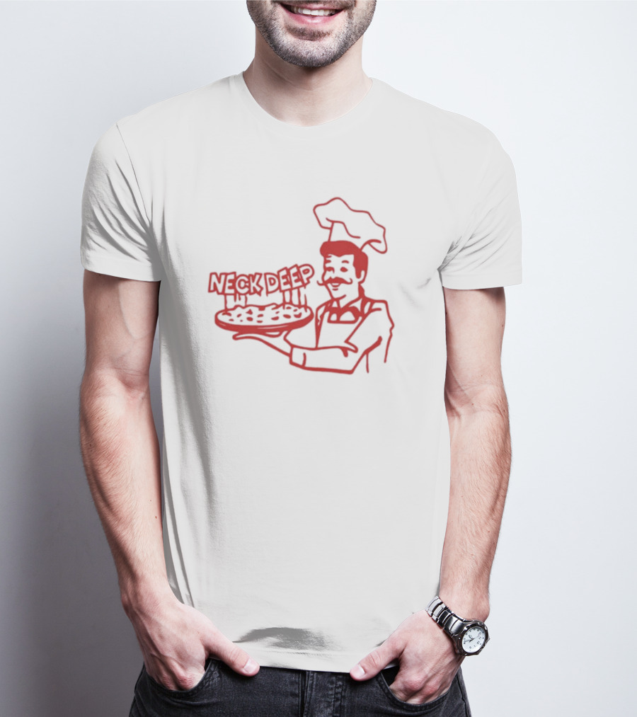 Neck Deep Pizza Chef With Retro Style Illustrative T-Shirt