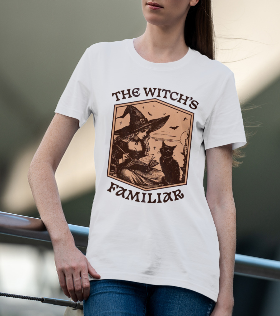 The Witch's Familiar Halloween Vintage Witch And Cat T-Shirt