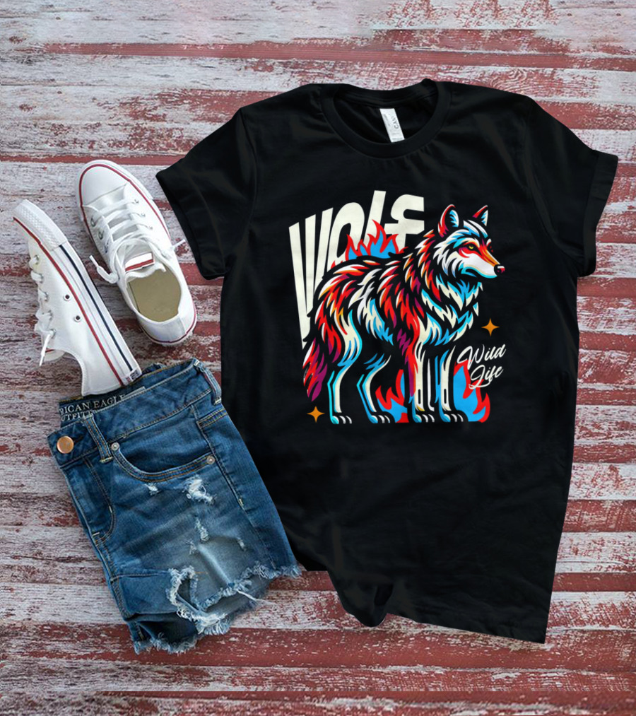 WOLF Wild Life Vivid Colorful Wolf T-Shirt