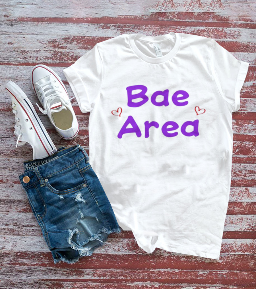 Bae Area Purple Text With Red Hearts T-Shirt