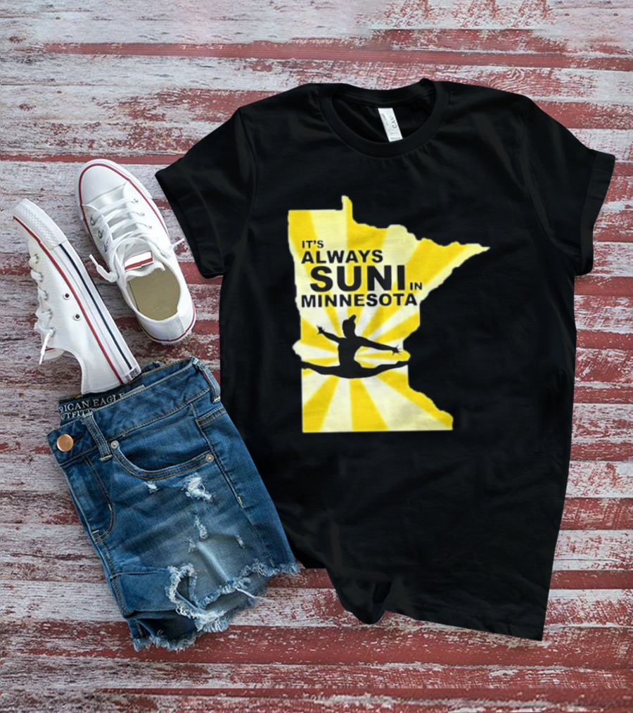 It's Always Suni In Minnesota Gymnastics Silhouette State Outline T-Shirt
