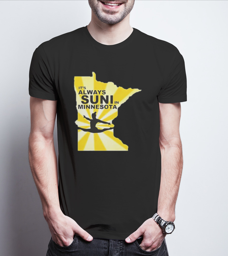 It's Always Suni In Minnesota Gymnastics Silhouette State Outline T-Shirt
