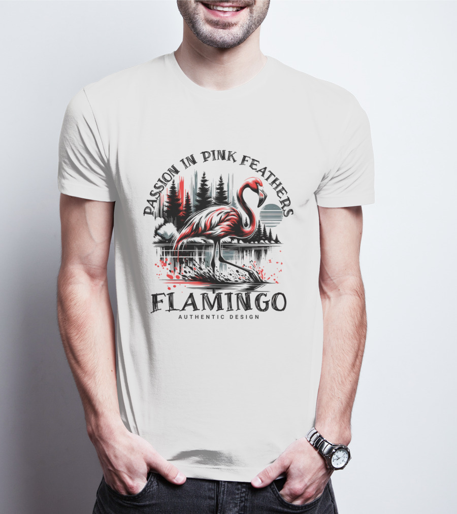 Flamingo Passion In Pink Feathers Authentic T-Shirt