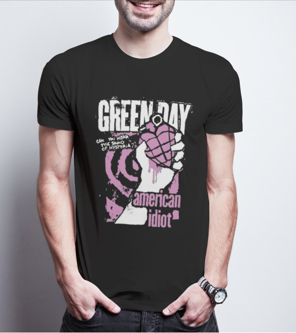 Green Day Can You Hear The Sound Of Hysteria American Idiot Pink Hand Grenade T-Shirt