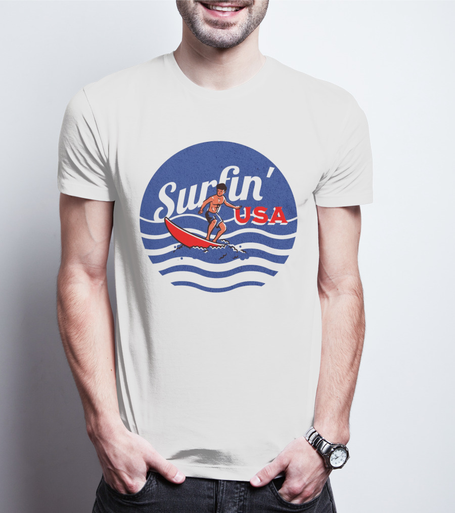 Surfin' USA Surfboard Waves Circle T-Shirt