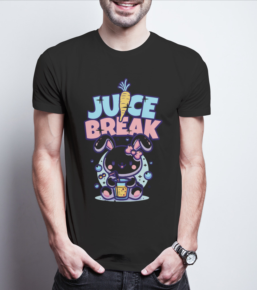 Juice Break Cute Bunny With Carrot And Drink T-Shirt