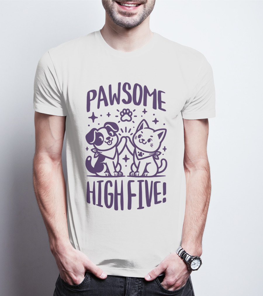 Pawsome High Five Cute Animal Purple Pawsom T-Shirt