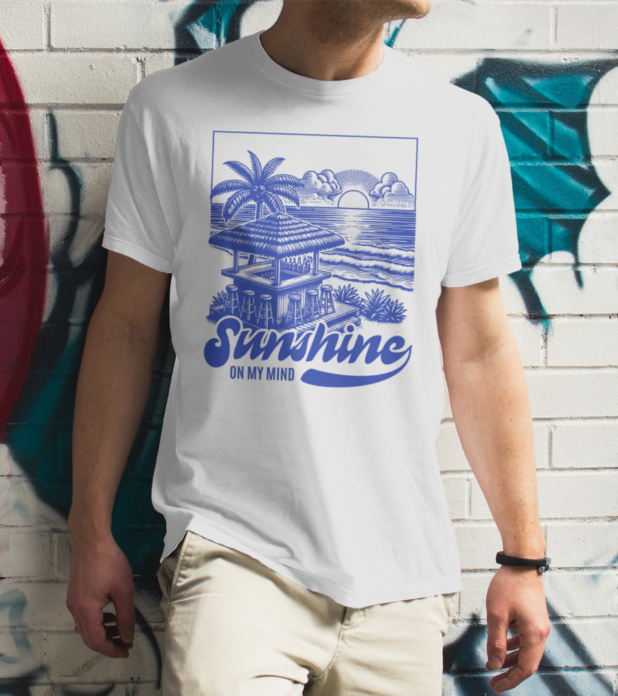 Sunshine On My Mind Vintage Beach Hut And Sunset Scene T-Shirt