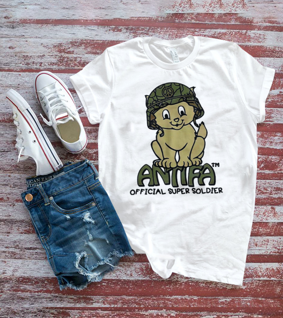Antifa Super Soldier Peace Helmet Kitten T-Shirt