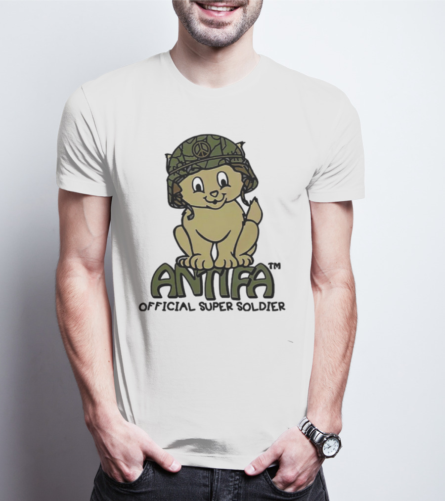 Antifa Super Soldier Peace Helmet Kitten T-Shirt