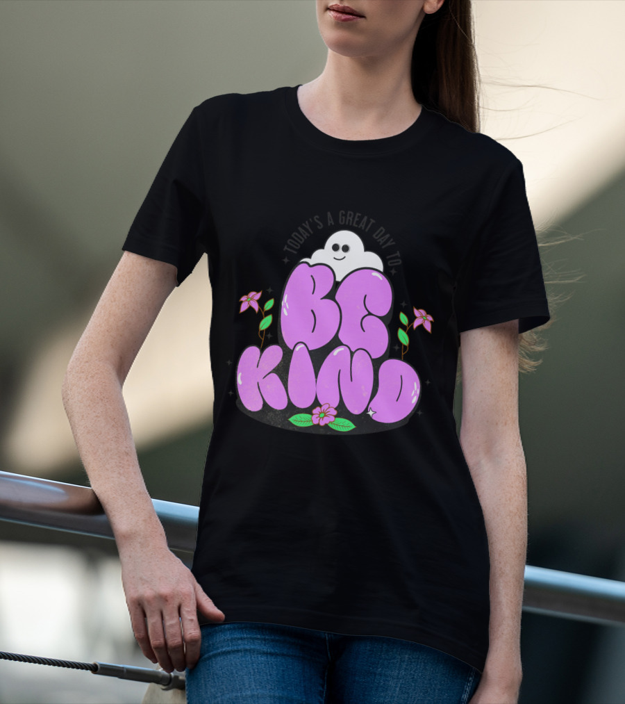 Be Kind Ghost With Flowers And Purple Text T-Shirt