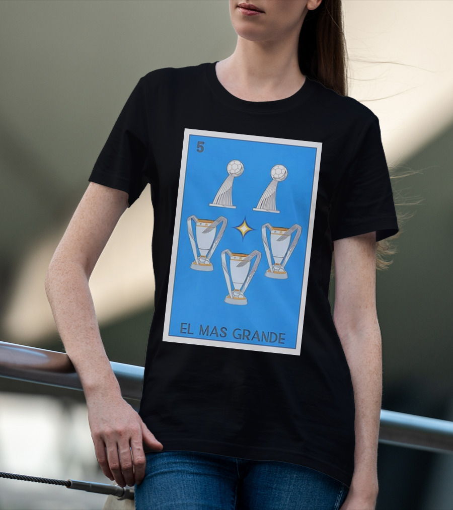 El Mas Grande Five Trophies Star Blue Background T-Shirt